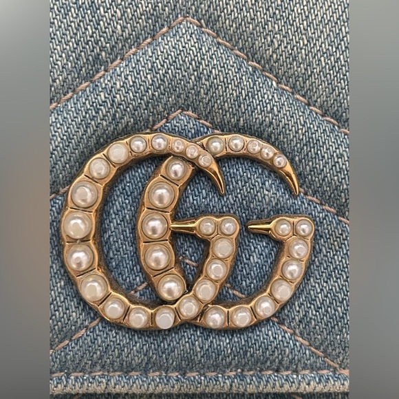 GUCCI Pearl GG Marmont Chevron Quilted Denim Long Wallet (443436.2091) - Picture 4 of 12